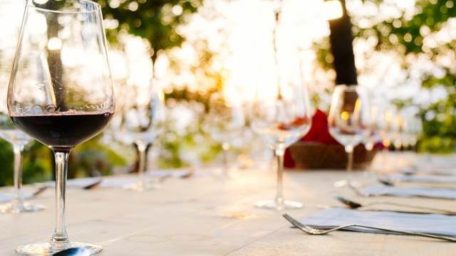 Wine glasses on a table